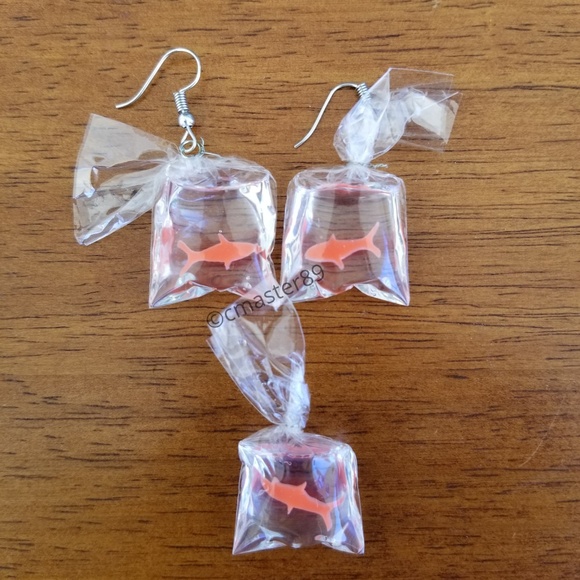 Clear Fish In A Bag Earring & Pendant Set - NEW - Picture 7 of 8